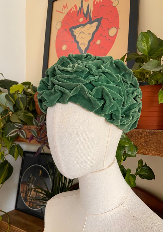 Vintage 1960s Green Velvet Turban Hat