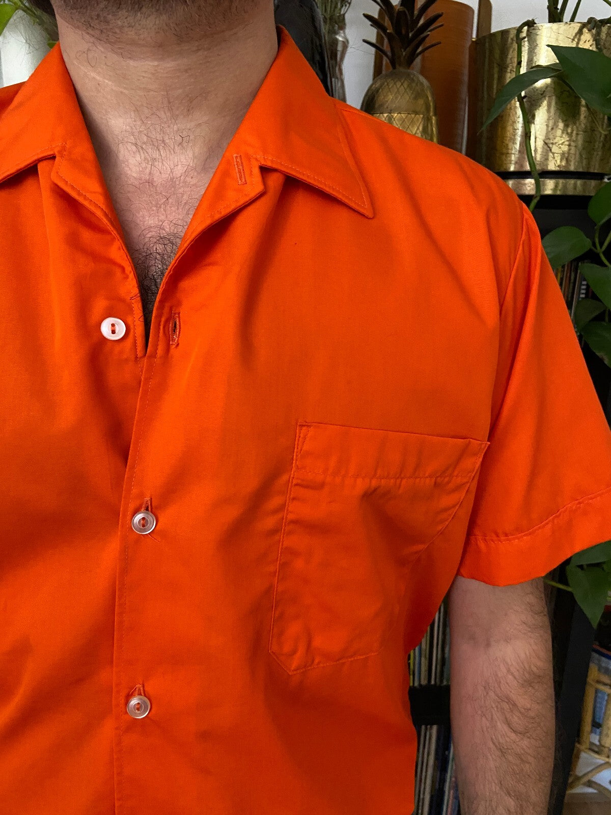 Vintage 1970s Orange Camp Collar Shirt