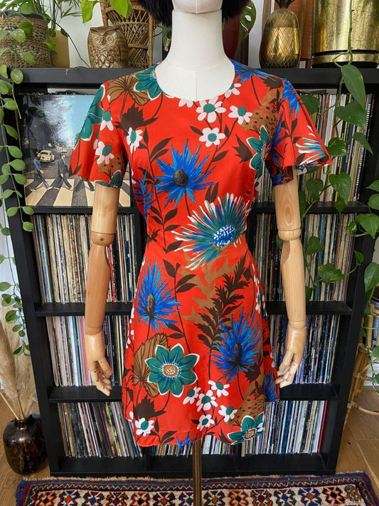 Vintage 1960s Red Floral Mini Dress