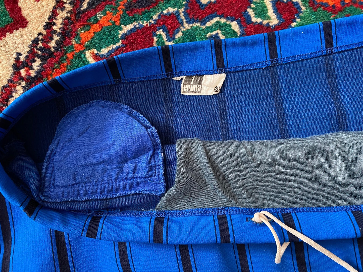 Vintage 1970s Blue Black Striped Swim Shorts