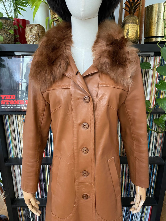 Vintage 1970s Tan Leather Penny Lane Coat