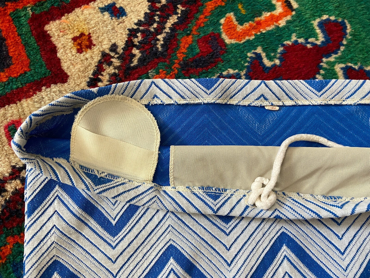 Vintage 1970s Blue White Zig Zag Swim Shorts