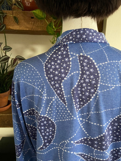 Vintage 1970s Blue Knit Dagger Collar Shirt