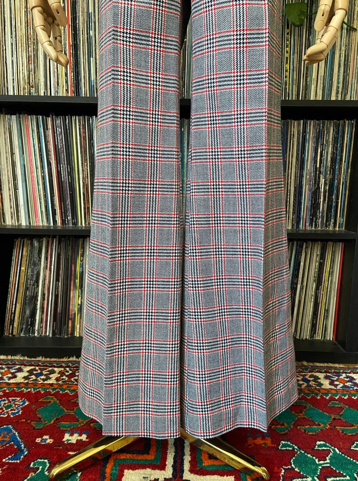 Vintage 1970s Black & Red Check Bellbottom Flares W30