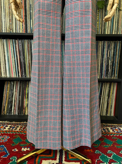 Vintage 1970s Black & Red Check Bellbottom Flares W30