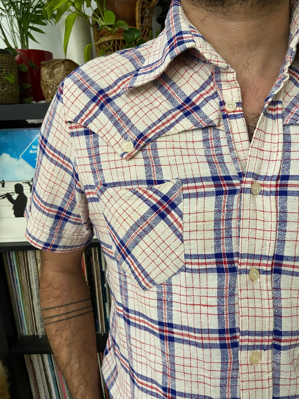 Vintage 1970s Dagger Collar Linen Western Shirt