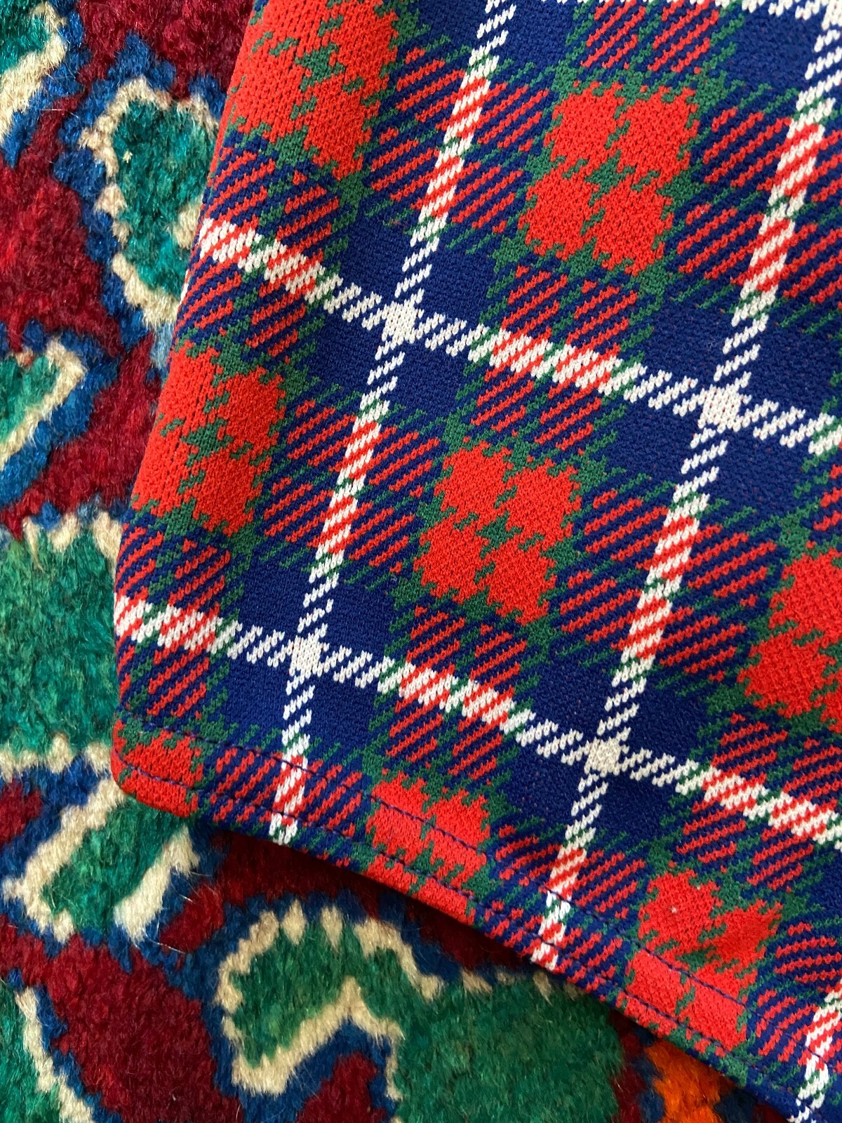 Vintage 1970s Red Blue Tartan Swim Shorts