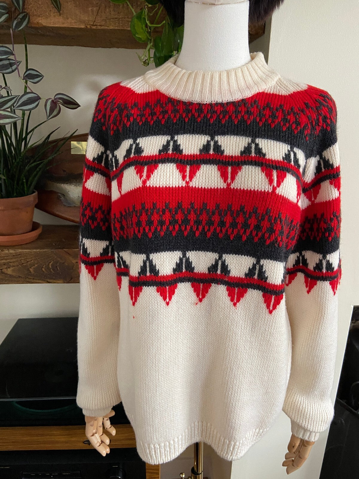 Vintage Cream & Red Fair Isle Jumper