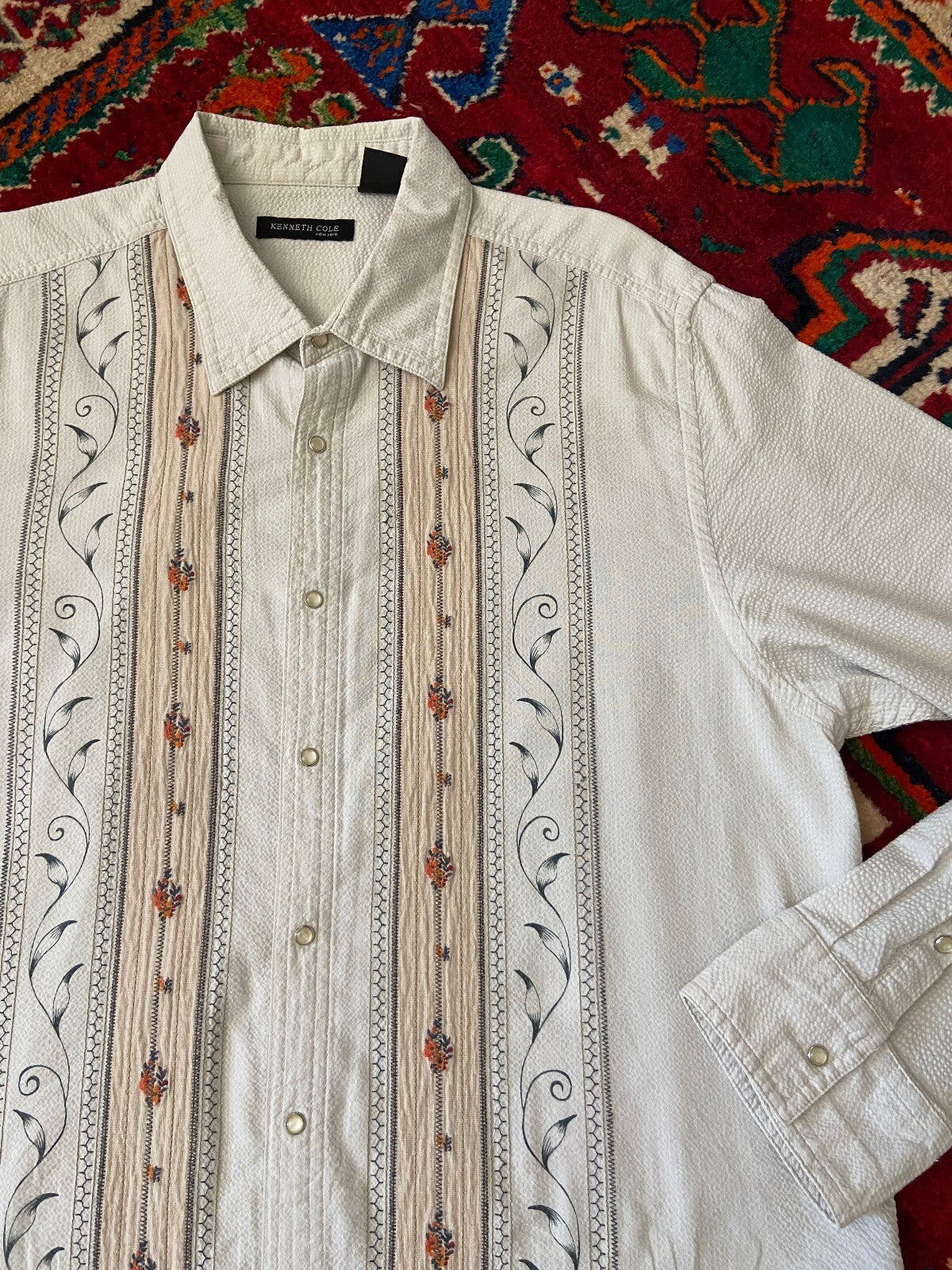Vintage 90s Kenneth Cole Embroidered Bohemian Shirt