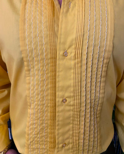 Vintage 1970s Yellow Pintuck Dress Shirt