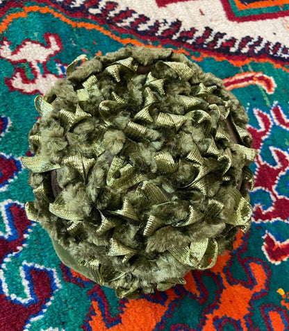 Vintage 1960s Green Velvet Textured Cocktail Hat