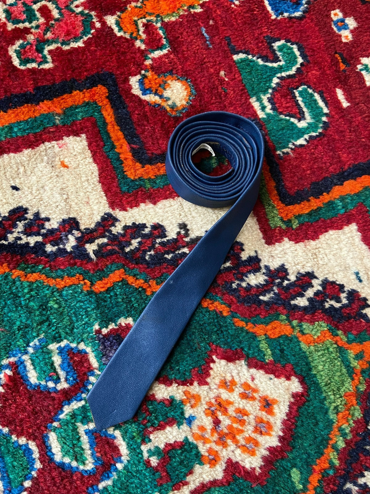 Vintage 1970s Blue Leather Skinny Tie
