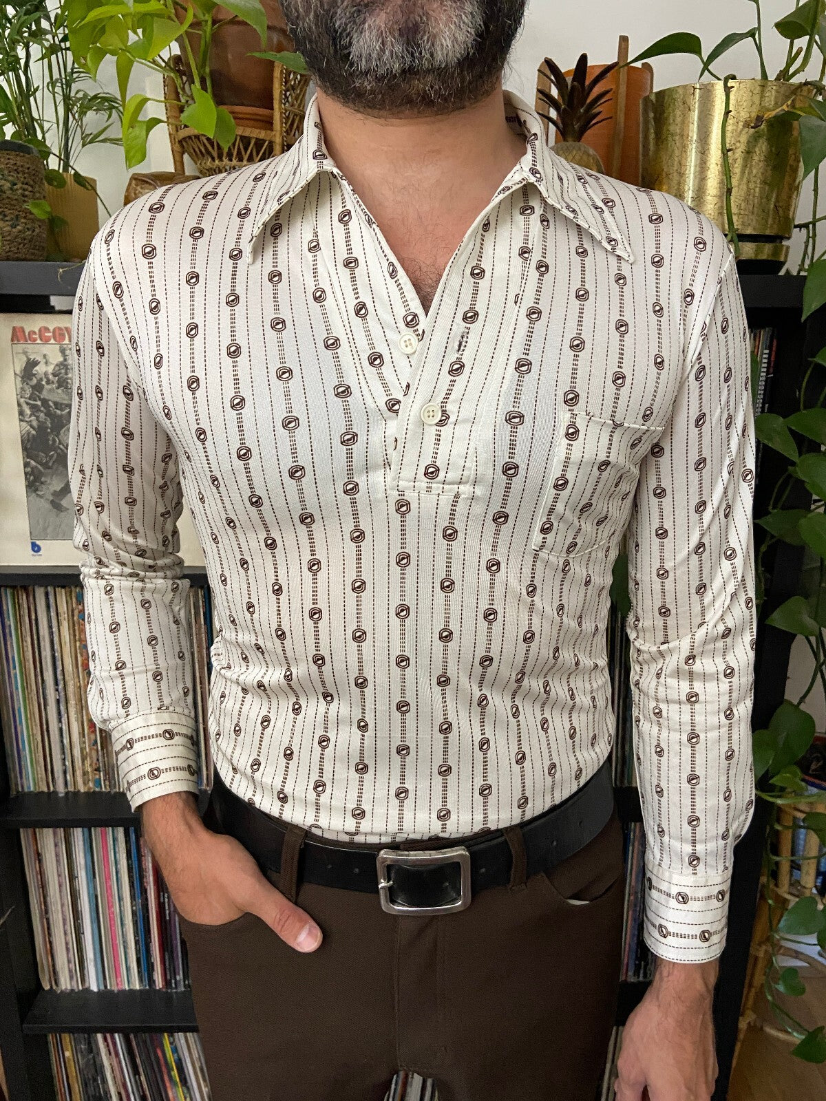 Vintage 1970s Japanese Cream & Beige Jersey Top