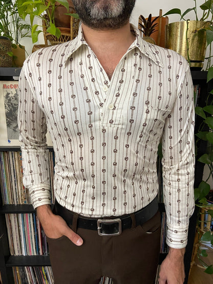 Vintage 1970s Japanese Cream & Beige Jersey Top