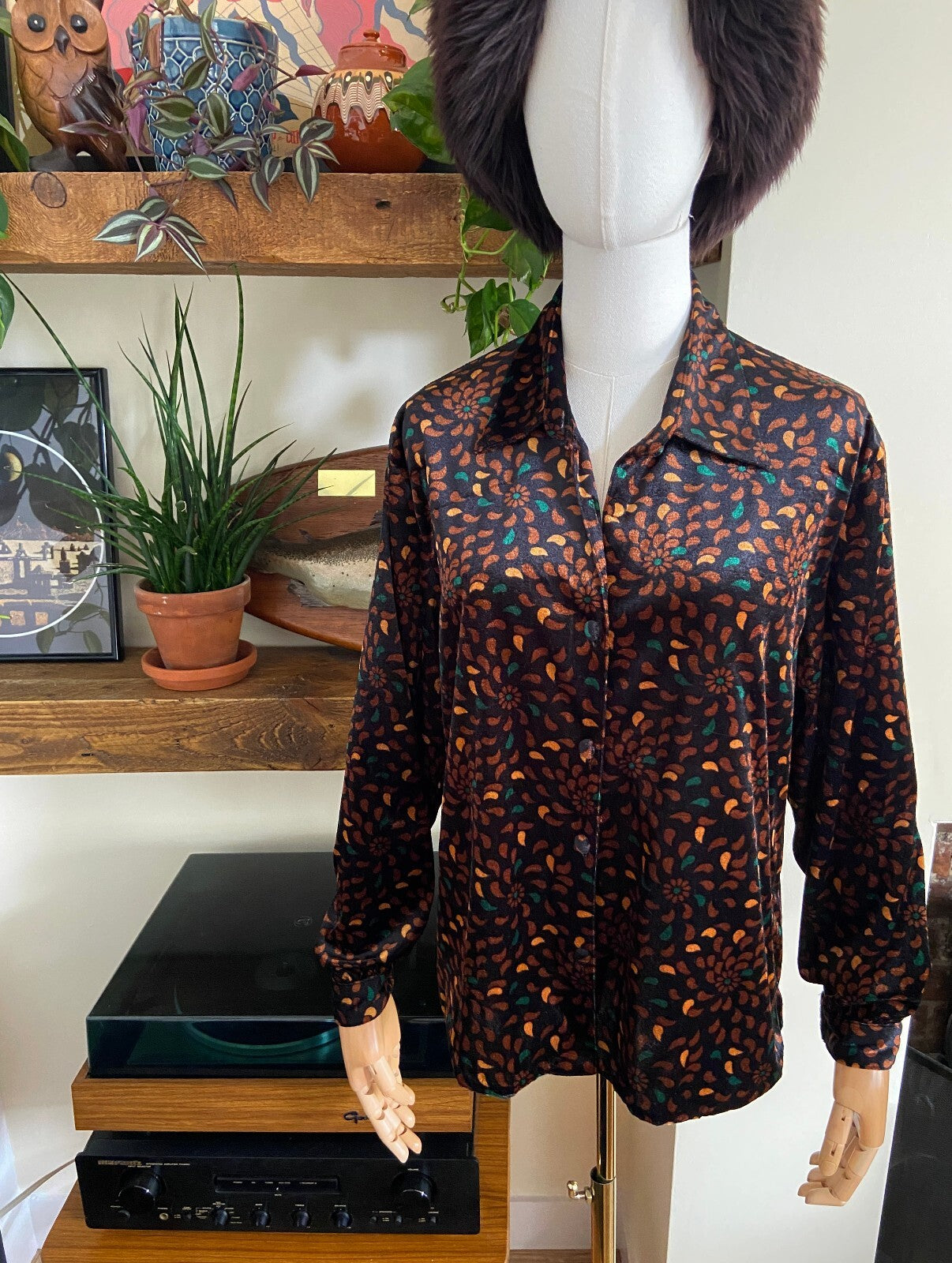 Vintage 1980s Black & Brown Velvet Shirt