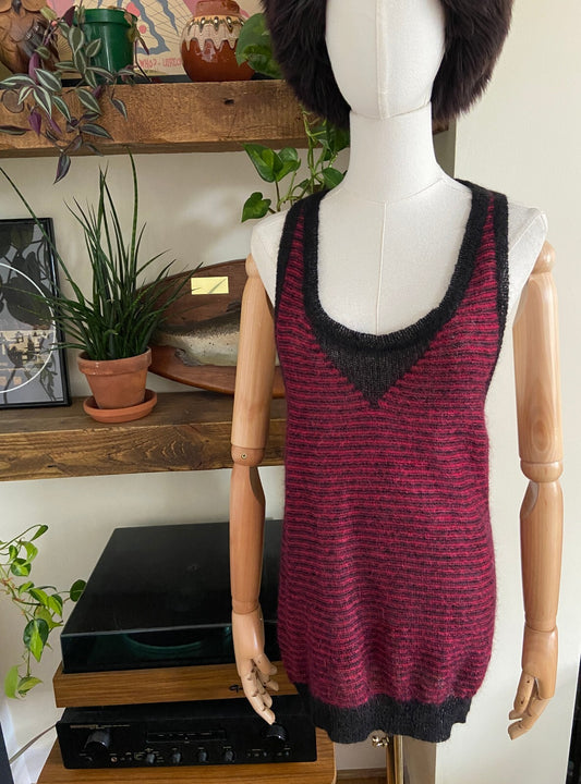 IRO Burgundy & Black Stripe Mohair Tank Top