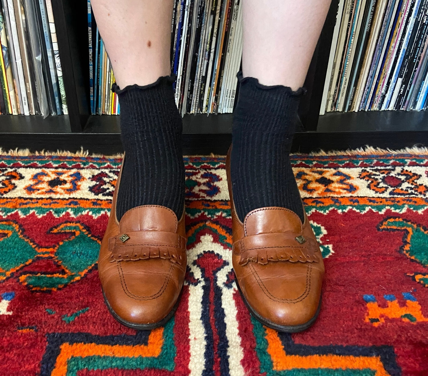 Vintage 1980s Brown Fringed Loafer Pumps UK 5
