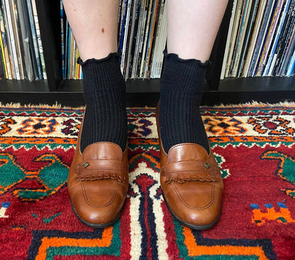 Vintage 1980s Brown Fringed Loafer Pumps UK 5
