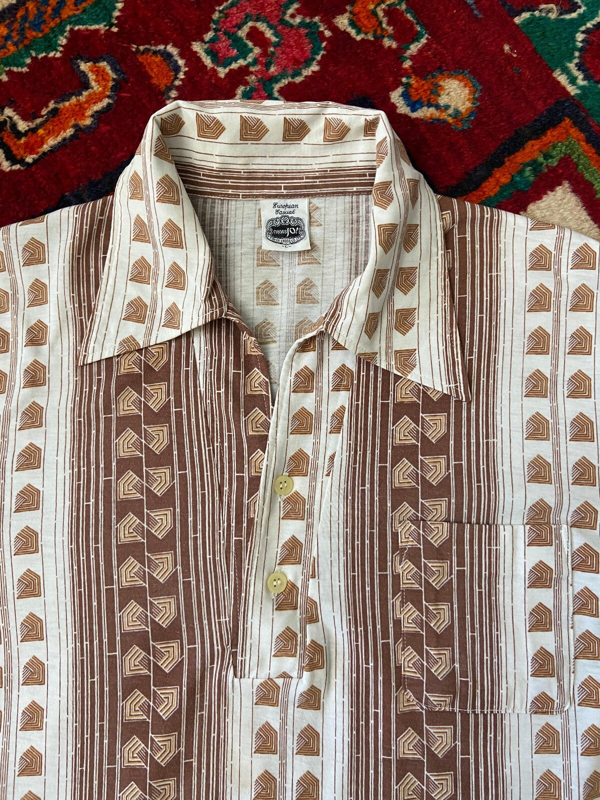 Vintage 1970s Japanese Geometric Print Jersey Top