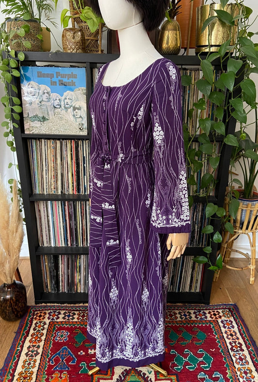 Vintage 1970s Purple Medieval Revival Maxi Dress