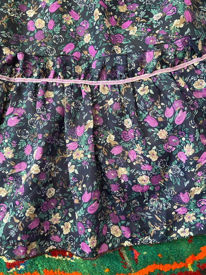 Vintage 1970s Navy & Purple Floral Prairie Dress