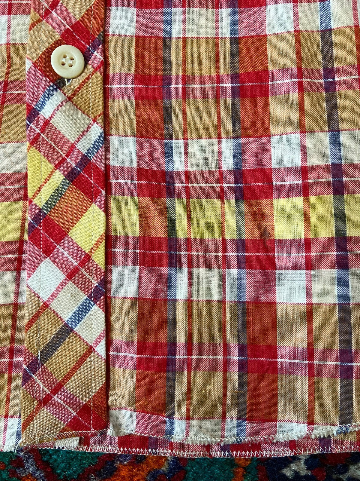 Vintage 1970s Deadstock Red & Yellow Dagger Collar Shirt