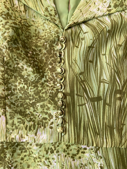 Vintage 1970s Green Grass Print Maxi Dress