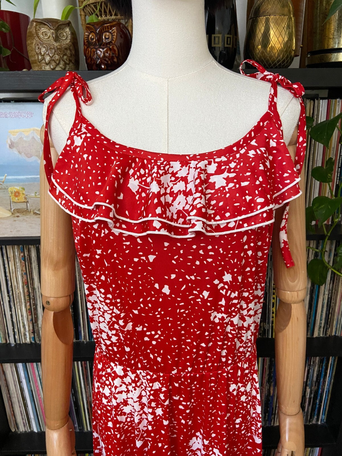 Vintage 1970s Red & White Maxi Sundress