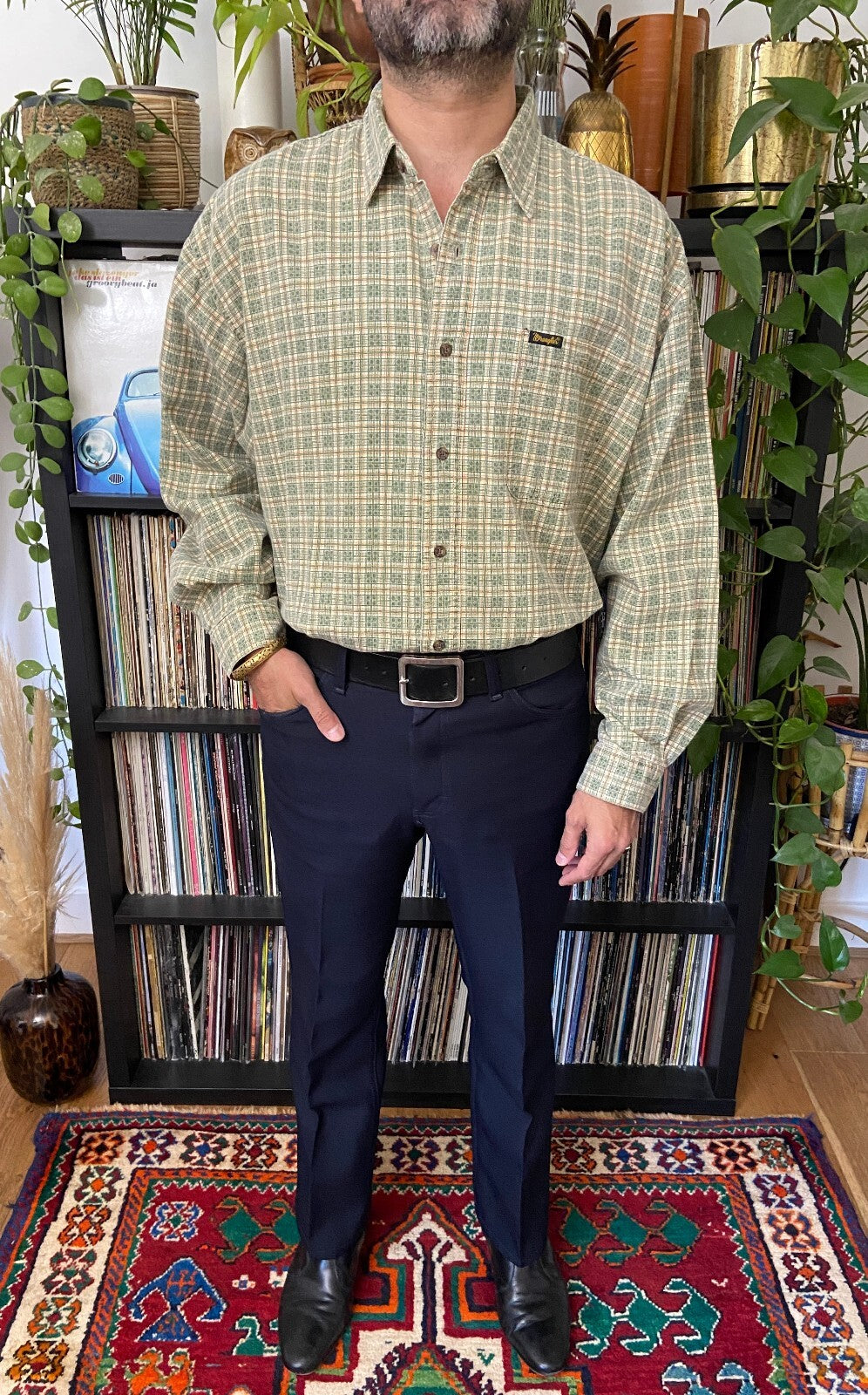 Vintage 90s Green Linen Wrangler Shirt