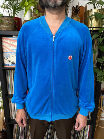 Vintage 1970s Italian Blue Velour Track Top