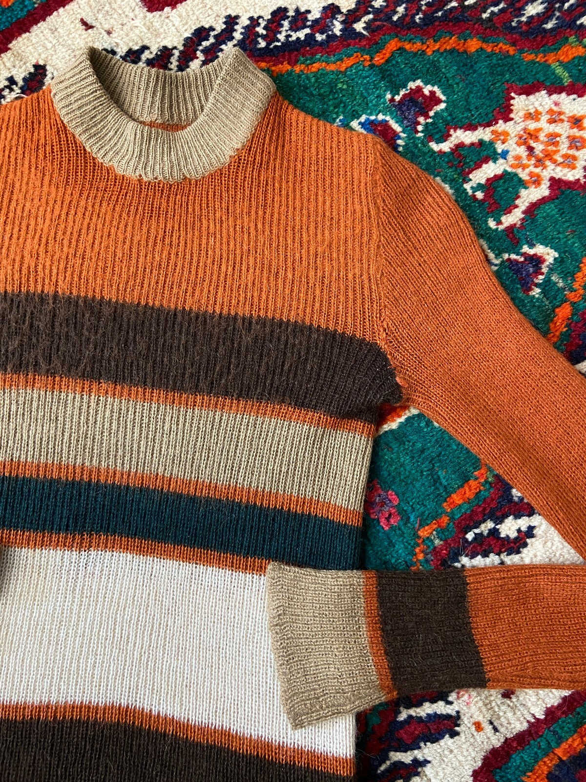 Vintage 1970s Rust Striped Ribbed Jumper