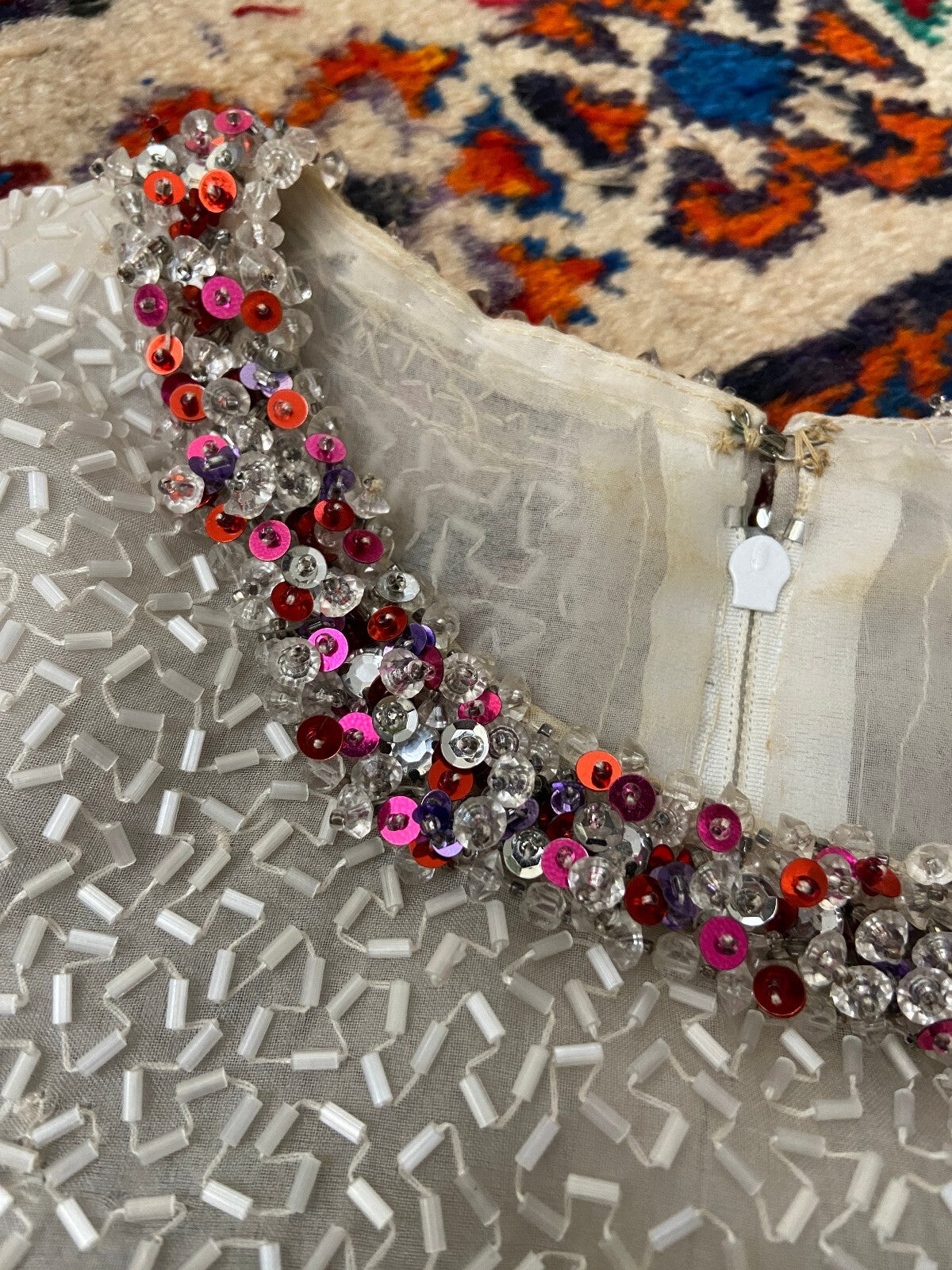 Vintage 1960s Beaded Floral Cocktail Dress
