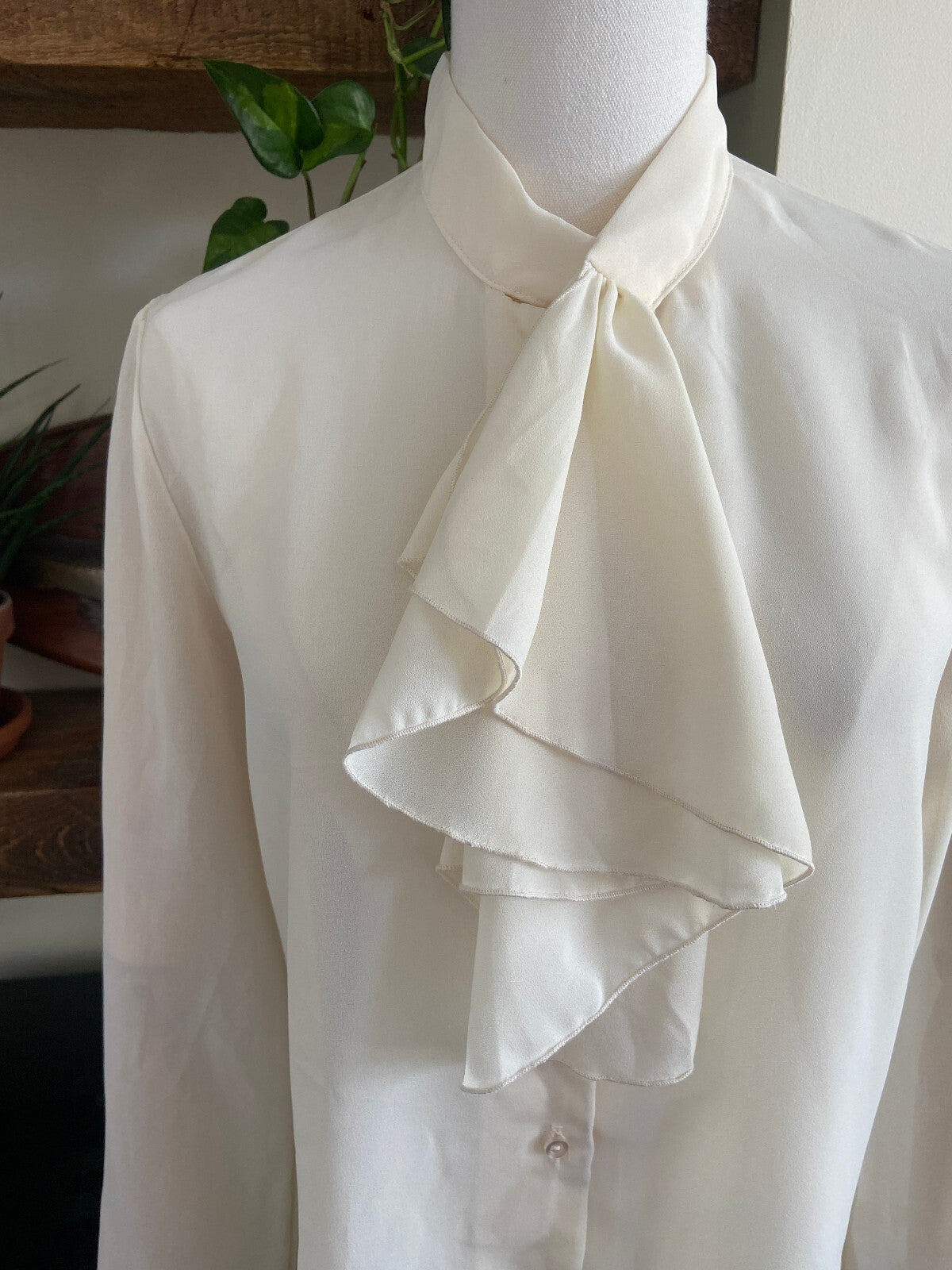 Vintage 1970s Cream Ruffle Tie Blouse