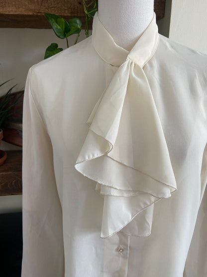 Vintage 1970s Cream Ruffle Tie Blouse