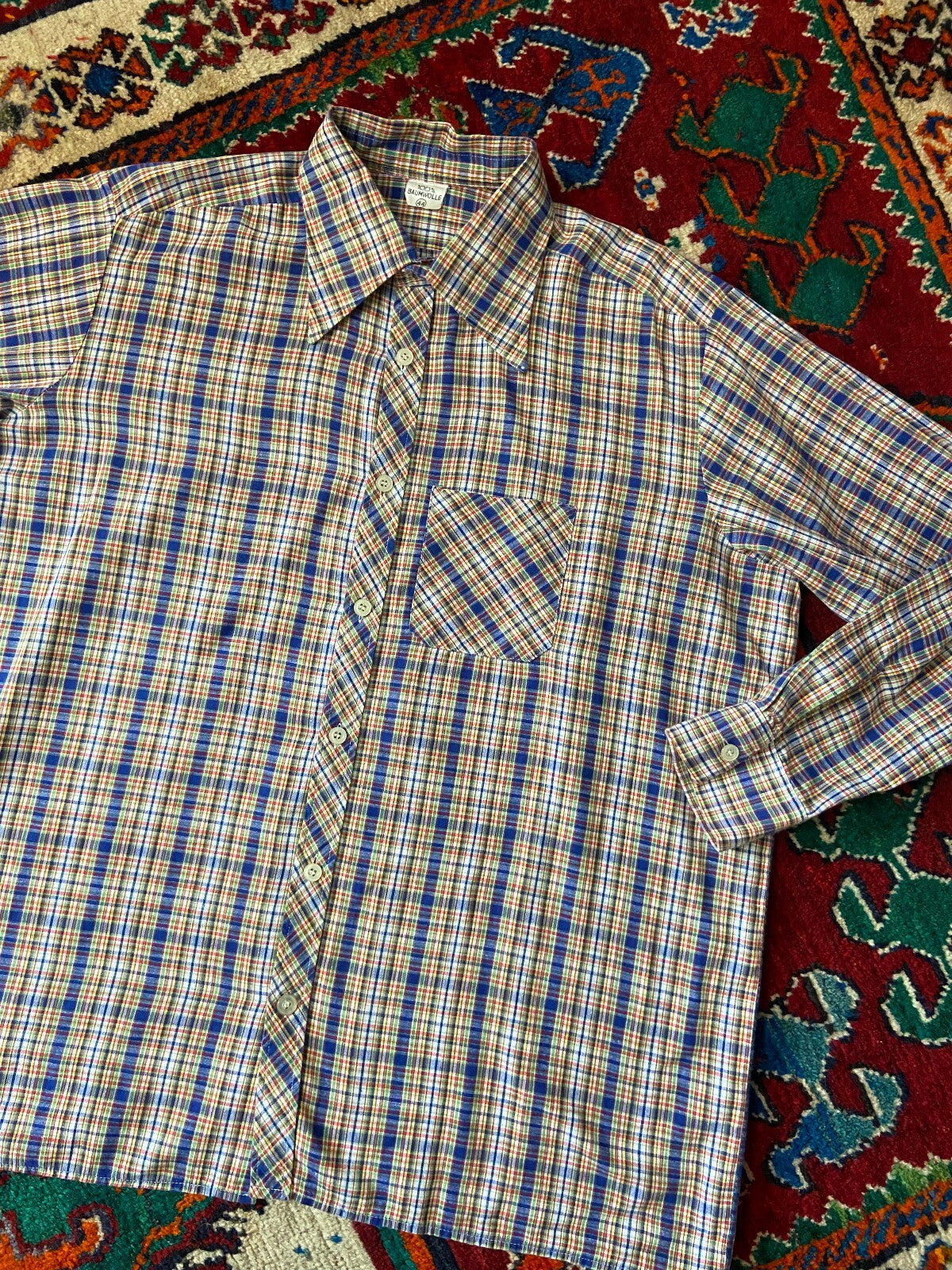 Vintage 1970s Fine Check Dagger Collar Shirt
