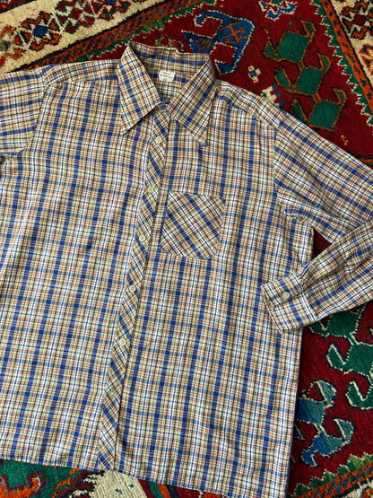 Vintage 1970s Fine Check Dagger Collar Shirt