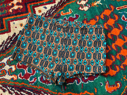 Vintage 1970s Brown & Turquoise Print Swim Shorts