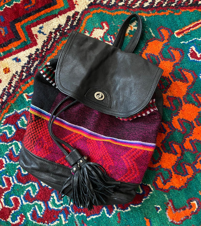 Sabrina Tach Black Leather Pink Fabric Backpack