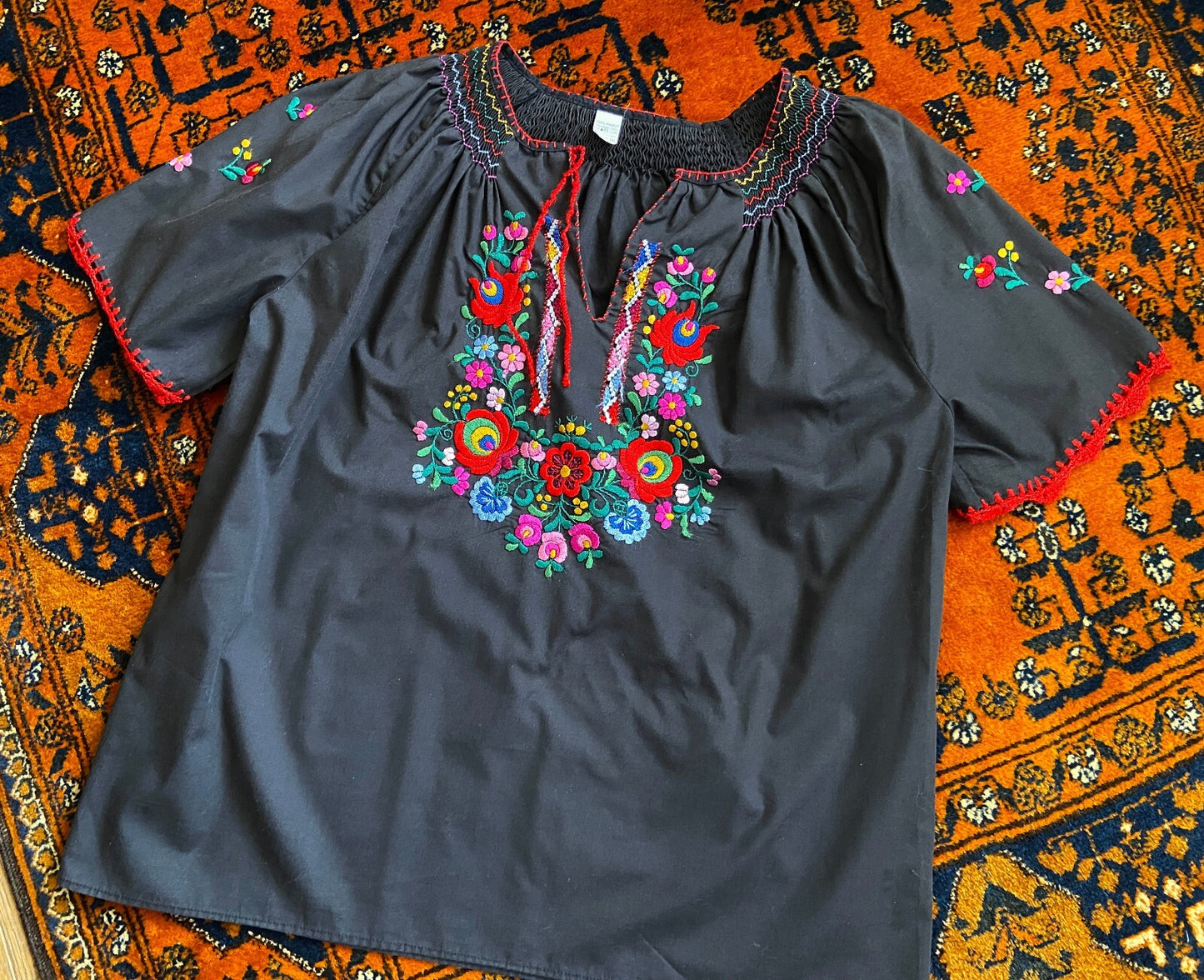 Vintage Black Hungarian Folk Blouse