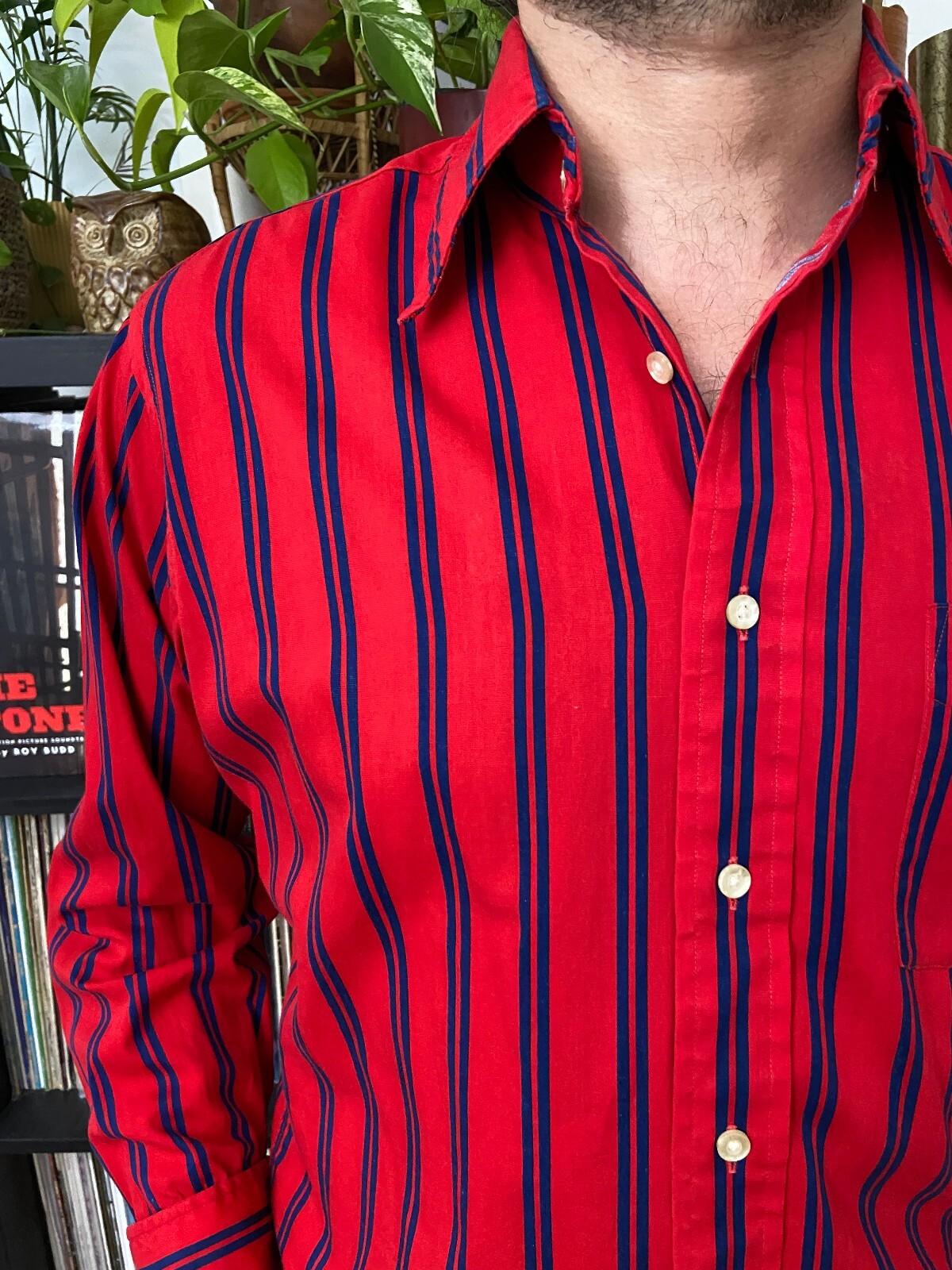 Vintage 1970s Red & Navy Dress Shirt