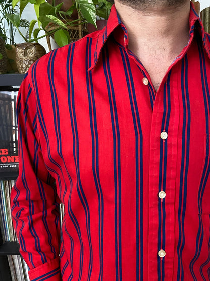 Vintage 1970s Red & Navy Dress Shirt