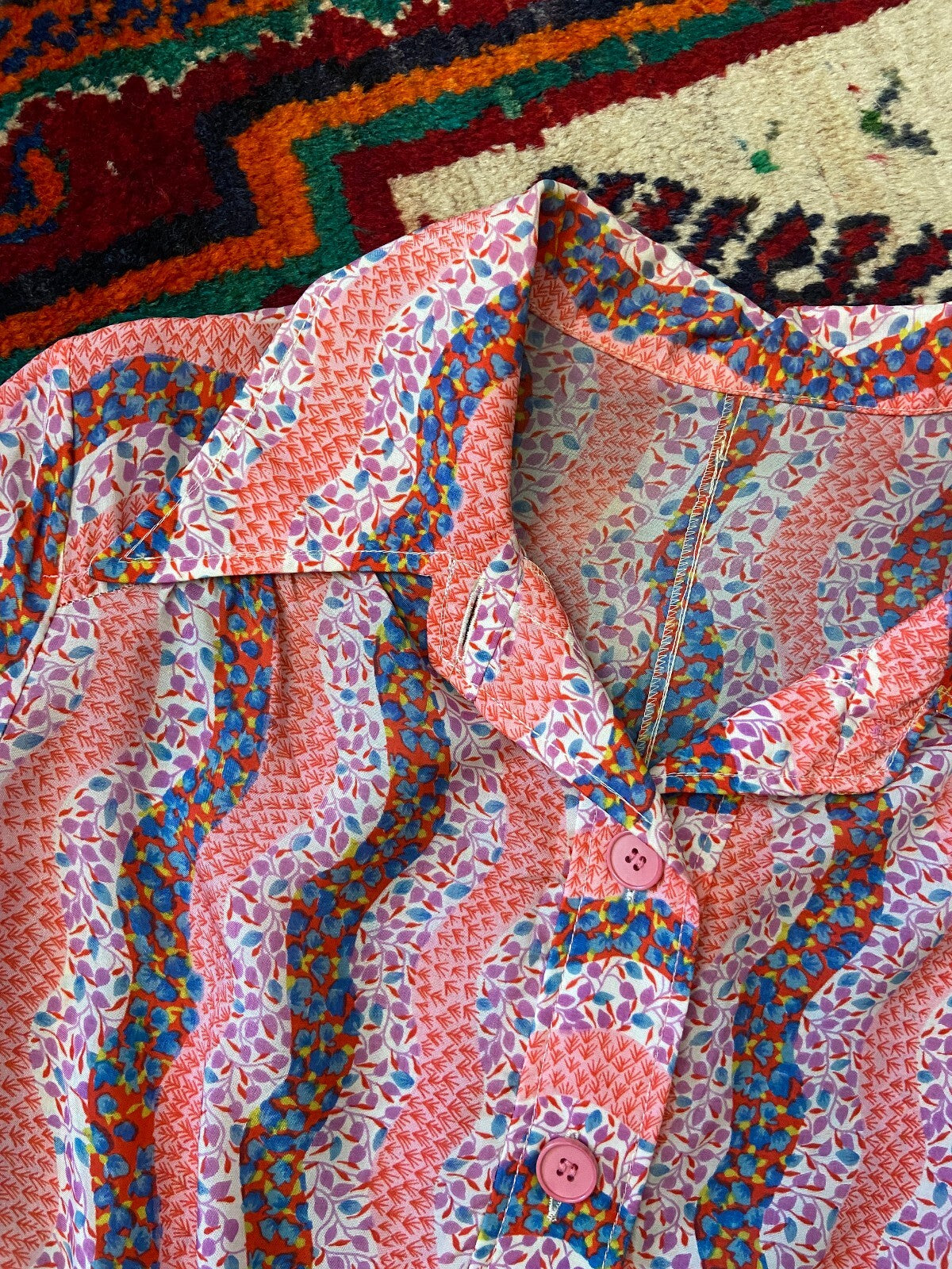 Vintage 1970s Pink Dagger Collar Shirt Dress