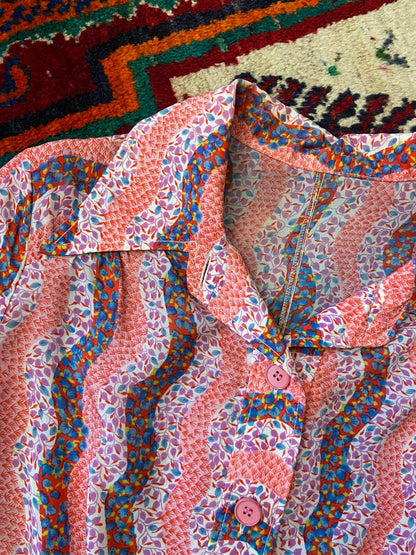 Vintage 1970s Pink Dagger Collar Shirt Dress