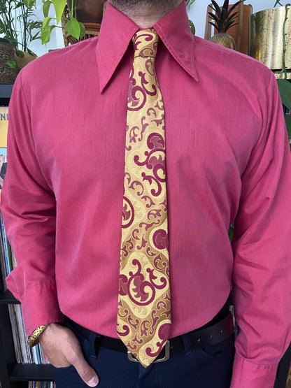 Vintage 1970s Pink & Yellow Woven Pattern Tie