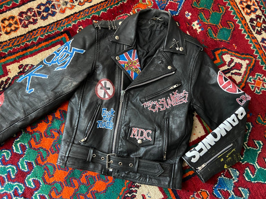 Vintage Customised Leather Punk Biker Jacket