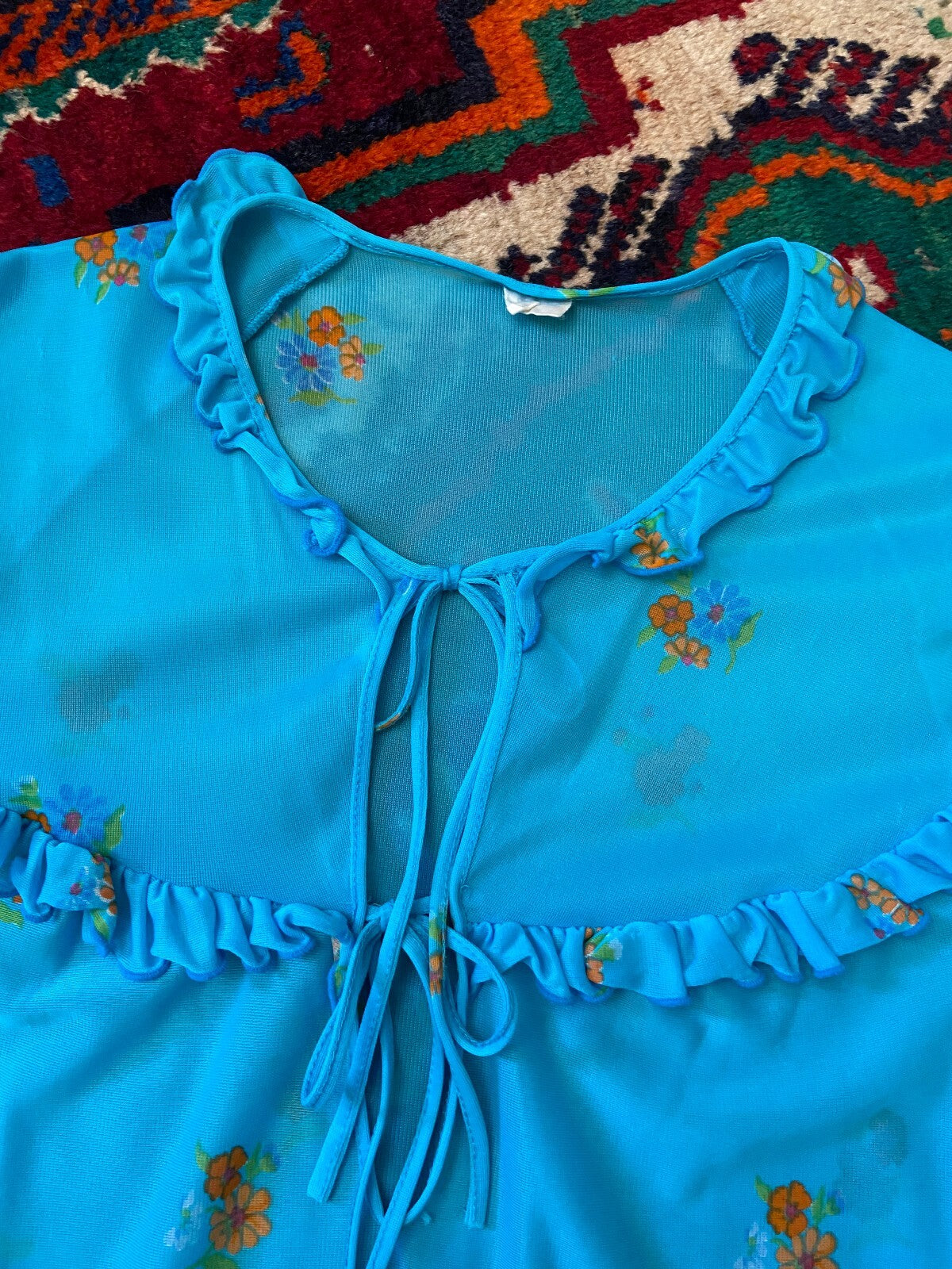 Vintage 1960s Blue Tie Up Night Dress