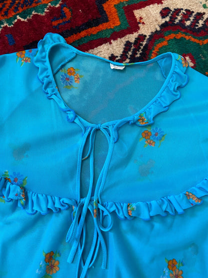 Vintage 1960s Blue Tie Up Night Dress