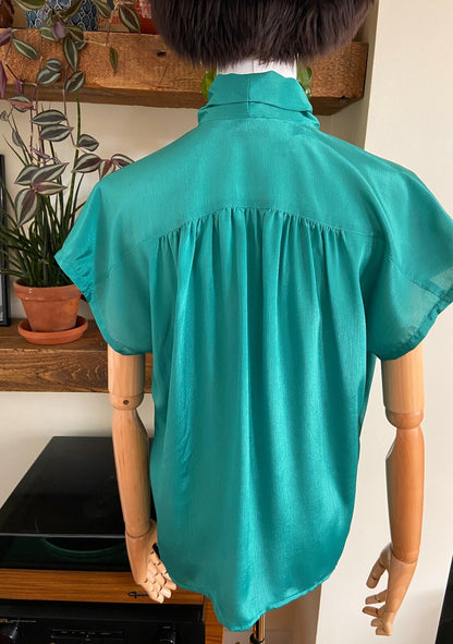 Vintage 1980s Green Pussybow Blouse