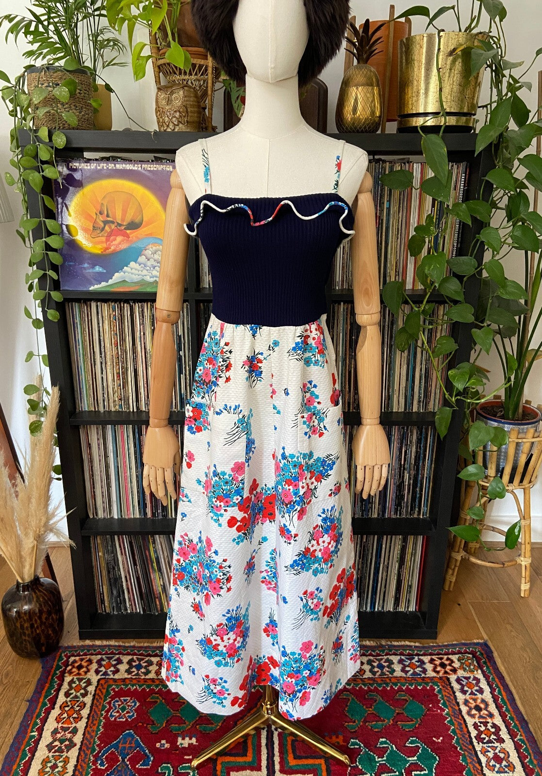 Vintage 1970s Strappy Floral Maxi Dress
