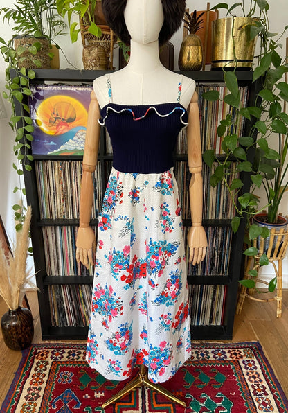 Vintage 1970s Strappy Floral Maxi Dress